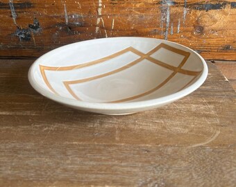 Bol hecho a mano - Diseño de rayas blancas y naranjas