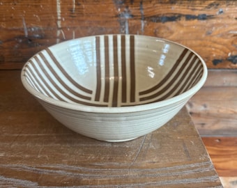 Serving Bowl - Warm white with Brown Stripes