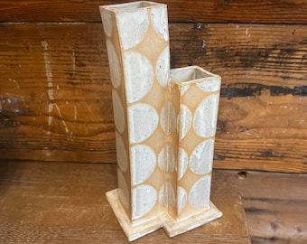Vase - Soft White with Orange Geometrics