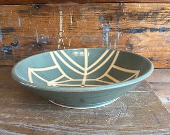 Serving Bowl - Blue/Green with White Stripes