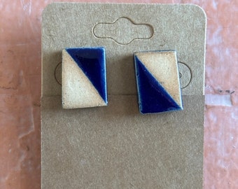 Blue and Orange Ceramic Earrings