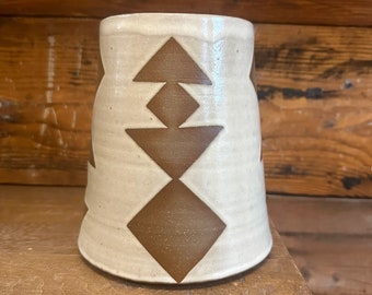 Vase - Warm White with Brown Geometrics
