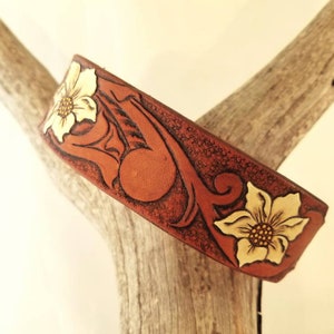 Annie  Oakley- hand carved, tooled, and painted western floral leather dog collar