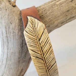 Icarus- carved and painted leather feather dog collar