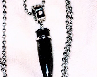 Vintage onyx bullet, tooth, tusk necklace quality! 18”