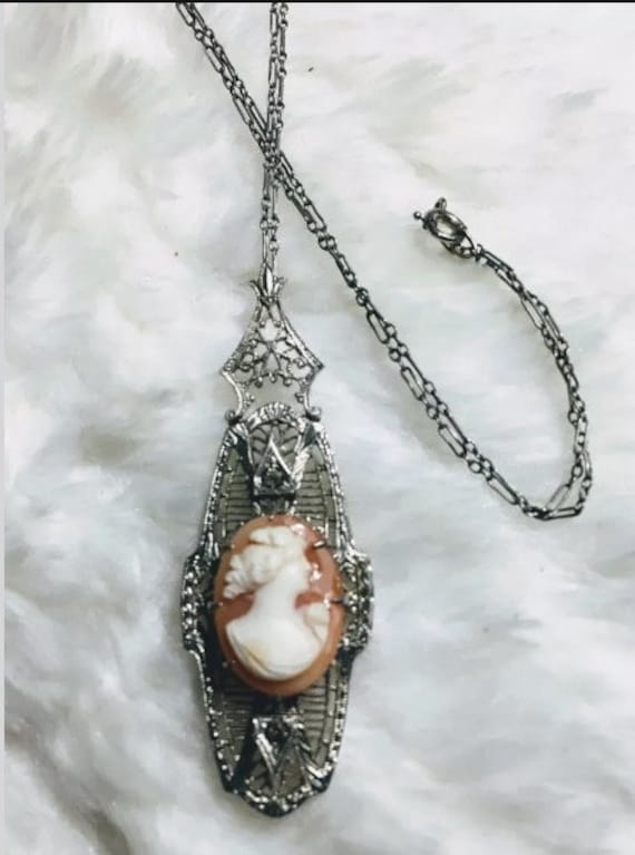 Beautiful antique silver paste cameo necklace