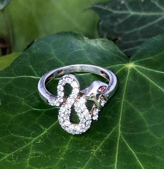 Stunning vintage sterling silver crystal snake ri… - image 8