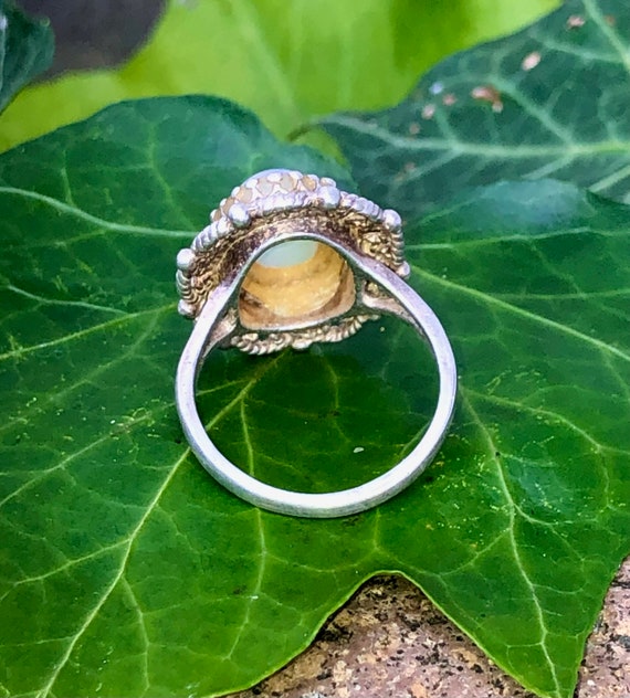 Vintage Sterling Silver Opal Ring UK R USA 8 Full British