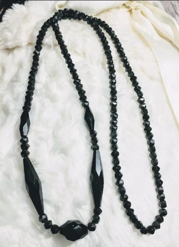 Antique Victorian french Jet necklace 40”