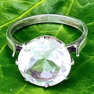 Stunning Art Deco clear quartz sterling silver ring UK-N USA-6
