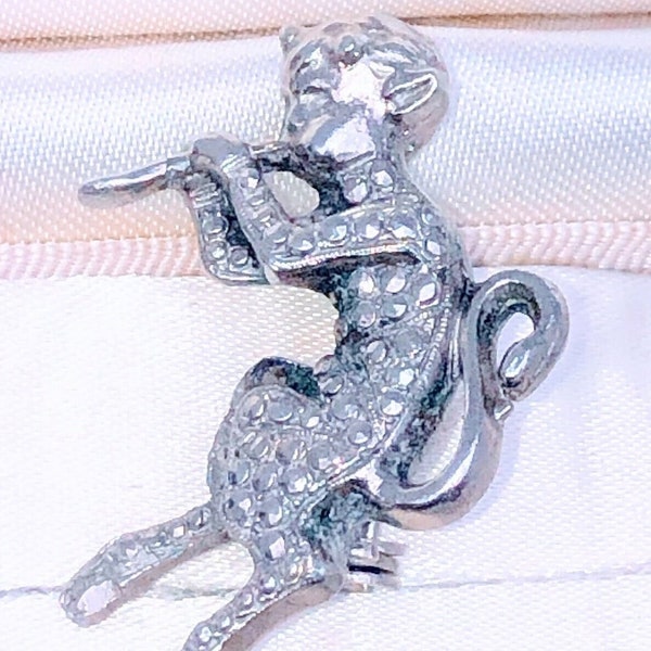 Amazing extremely rare Art deco Facetta signed marcasite flute faun brooch