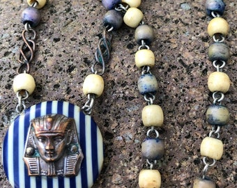 Rare unique antique hand crafted beads Egyptian beaded necklace