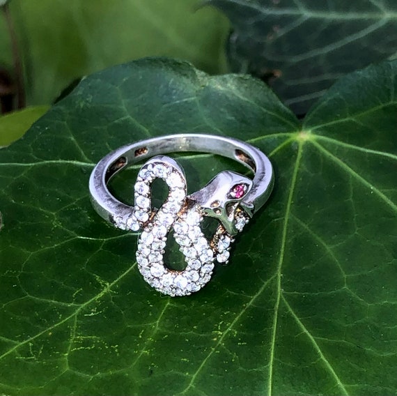 Stunning vintage sterling silver crystal snake ri… - image 4