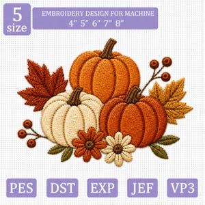 Pumpabroderidesign, höstpumpamaskinbroderifil, höstskördeblommor PES DST EXP Jef Vp3, digital nedladdning