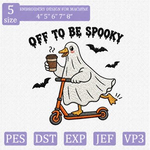 Off To Be Spooky Embroidery Design, Funny Halloween Goose Ghost, Spooky, Machine Embroidery PES DST File