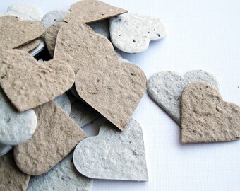100 Plantable Seed Paper Confetti Hearts - Recycled Grocery Bag and Newspaper - Eco Friendly,  Wedding Favors, Bridal Shower Favors