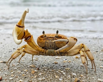 Véritable spécimen de crabe violoniste | Curiosités naturelles | Décor universitaire sombre | Présentoir d'étude naturaliste | Curiosités de l'océan.