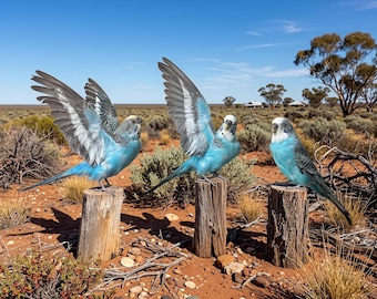 Ejemplar de periquito azul real / Ejemplar de ave periquito / Decoración de rarezas para gabinete de curiosidades.