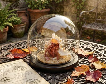 Taxidermie de crabe, taxidermie réel de bernard-l'ermite tacheté dans un dôme de verre, décor côtier de spécimen marin, curiosités.