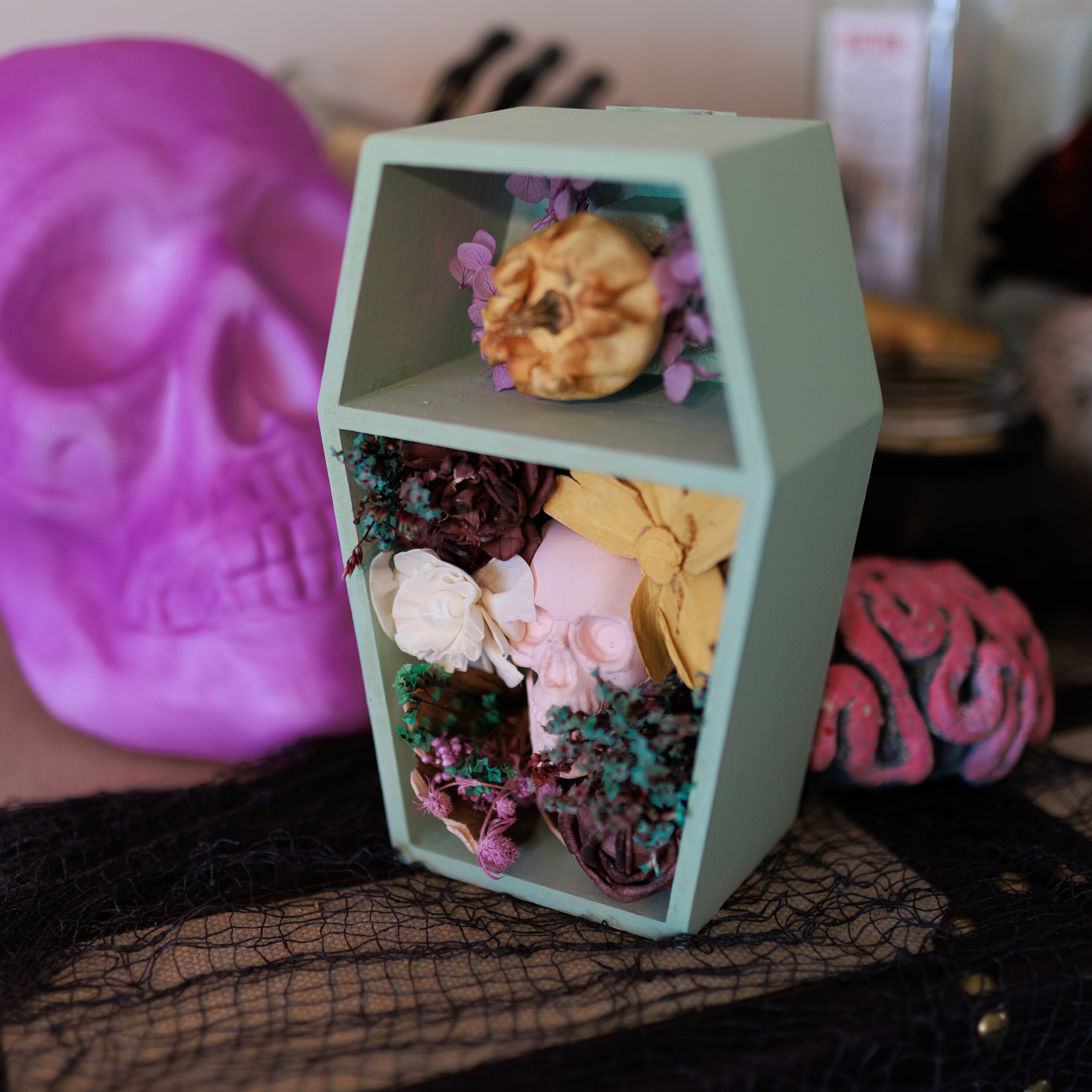 Pastel Coffin Flower Arrangement With Skull OOAK - Etsy