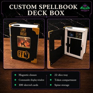 MTG Witherbloom Spellbook Deck Box, Custom Commander College Book Case, 3D Printed, Dice Storage, Magnetic Closure, 100 Sleeved Cards image 2