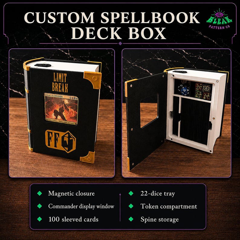 MTG Witherbloom Spellbook Deck Box, Custom Commander College Book Case, 3D Printed, Dice Storage, Magnetic Closure, 100 Sleeved Cards image 2