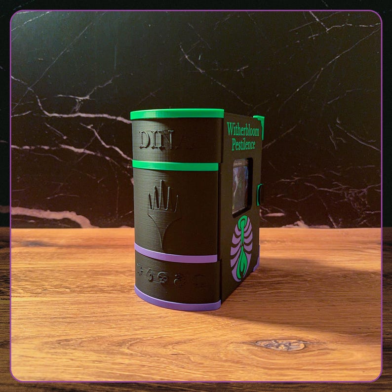 MTG Witherbloom Spellbook Deck Box, Custom Commander College Book Case, 3D Printed, Dice Storage, Magnetic Closure, 100 Sleeved Cards image 6