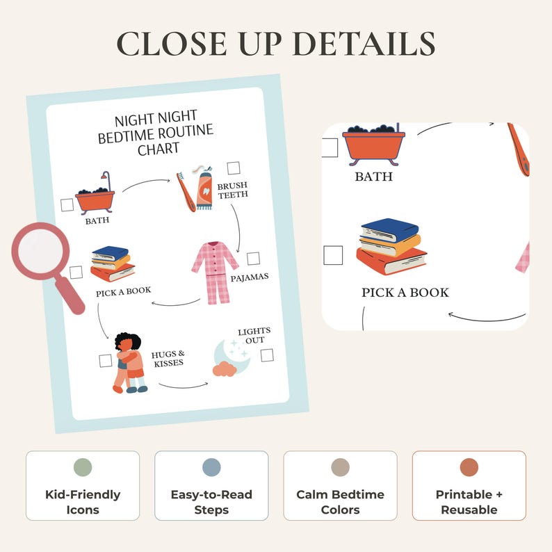 Bedtime Routine Color Bedtime Routine Chart for Kids, Editable Canva Template, Printable ...