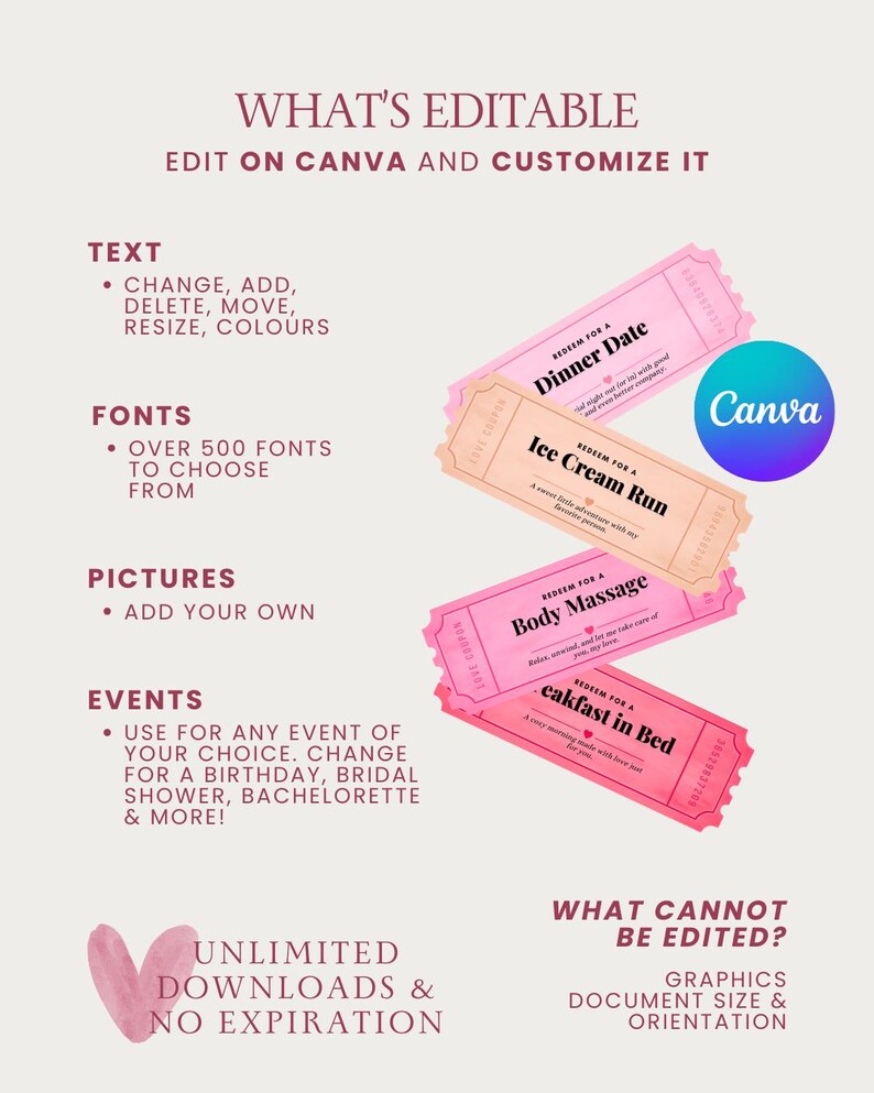 Editable Love Coupons | DIY Valentine's Day Gift (PDF Template) - Etsy