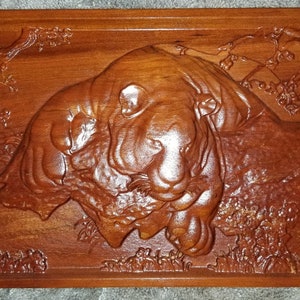 Tiger Wood Carving: Perched Wildlife Art