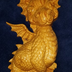 Handcrafted Carved Dragon Wall Decor - Cute Friendly Baby Dragon in Yellow Pine, Ready for Painting or Display in Natural Wood Tones