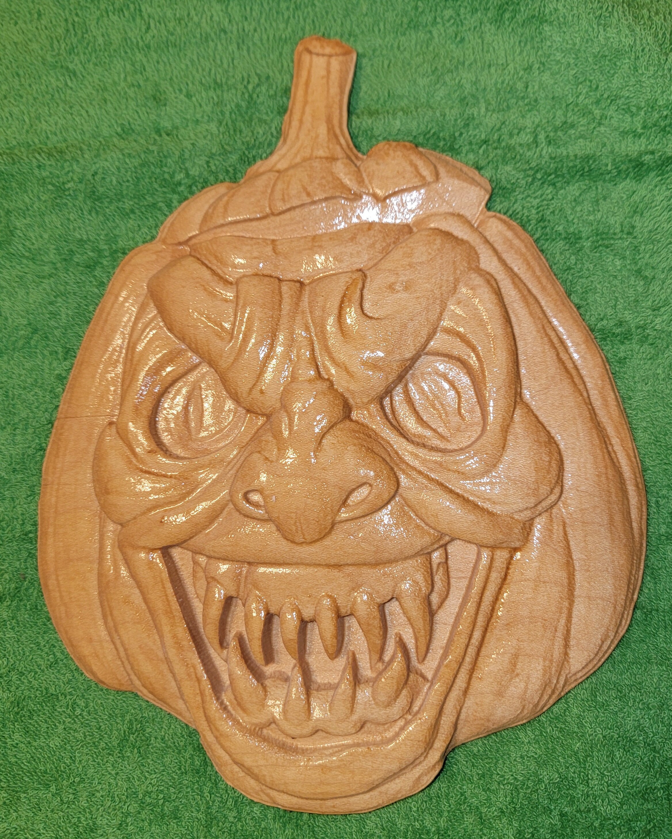 Scary Carved Maple Pumpkin Head - Halloween Wall Decor