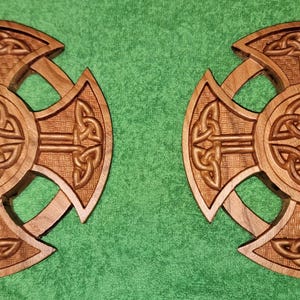 Carved Red Oak Celtic Cross Shield Wall Decor