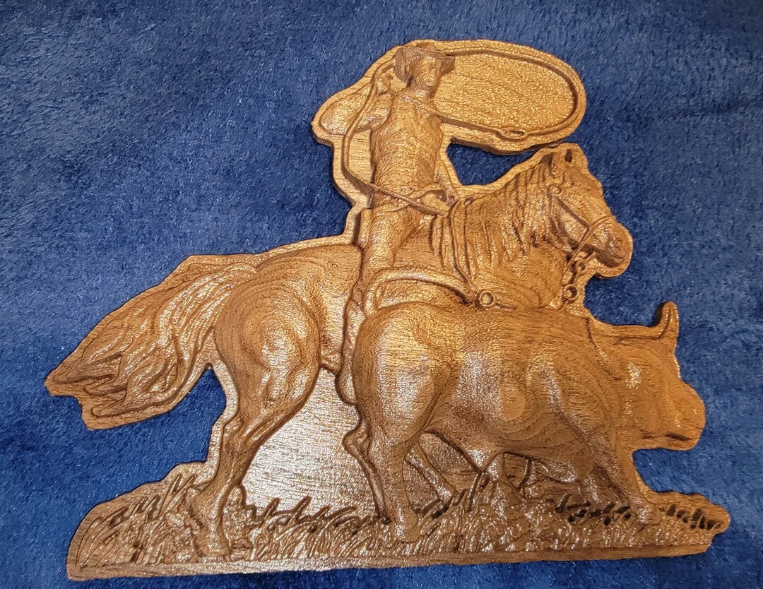 Black Walnut Carved Cowboy Roping Bull - Western Wall Decor - Etsy