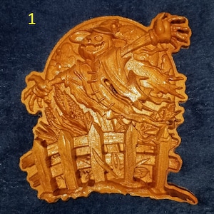 Spooky Small Halloween Carvings Set in Cherry Wood - Scarecrow, Tombstones, and Pumpkin Decor - Ready to Hang Wall Art
