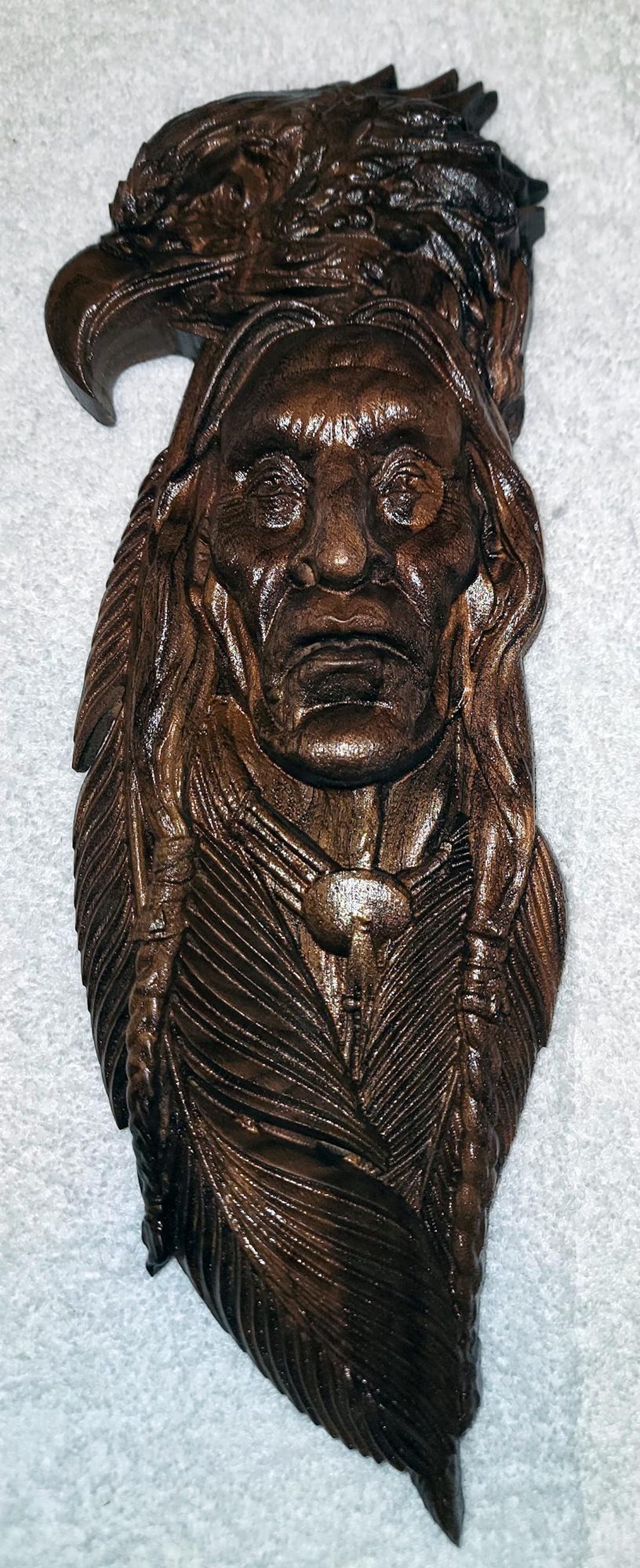 Carved Native American Chief & Eagle Wall Art: Black Walnut Wood - Etsy