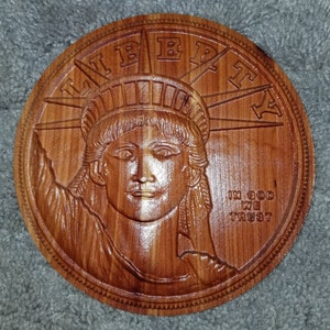 Carved Liberty Silver Dollar Wall Art - Western Red Cedar Carving