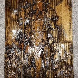 Norse Mythology Wall Decor - Large 3D Carving of Odin in Yellow Pine with Dark Brown Finish