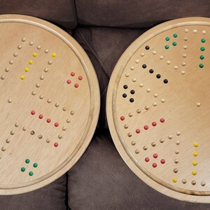 Handcrafted 4 or 6 Player Aggravation Board Game Set with 9/16 Inch Marbles and Dice - Birch Veneer Plywood, 23 Diameter Circle