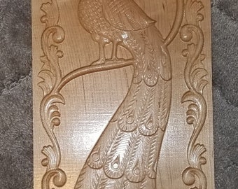 Peacock (White) in Tree CNC 3D Carved