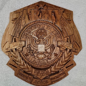 3D Carved Cherry Wood Army Plaque