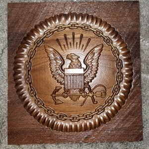 Handcrafted US Navy Emblem Carving | Wooden Navy Logo Wall Decor | Military Gift | Nautical Decor | Wall Hanging | Navy Veteran Gift