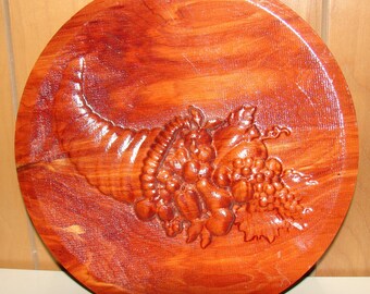 Red Cedar Carved Cornucopia: Thanksgiving Horn of Plenty