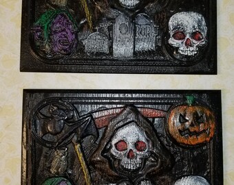 Halloween Carving: Grim Reaper, Pumpkin, Skull, and Tombstones