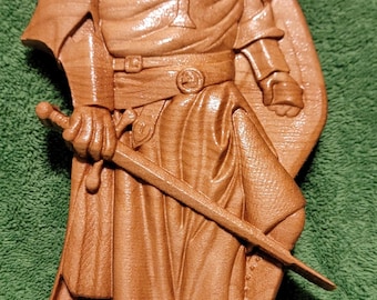 Carved Cherry English Knight with Sword Wall Hanging