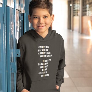 Real Madrid players lineup in their iconic white kits, standing side by side with a strong and determined presence. The backdrop captures the energy of the stadium, highlighting the unity and championship spirit of the team. Perfect for passionate Madridistas and football fans alike.