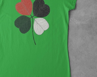 Camiseta irlandesa de apoyo a Palestina, camiseta con bandera palestina y corazón de trébol, camiseta solidaria de corte femenino.