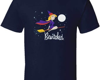 Shirt betoverde heks, retro Halloween-shirt met bezemsteel, leuk grafisch shirt magische heks, griezelig seizoenscadeau