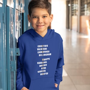 Real Madrid players lineup in their iconic white kits, standing side by side with a strong and determined presence. The backdrop captures the energy of the stadium, highlighting the unity and championship spirit of the team. Perfect for passionate Madridistas and football fans alike.