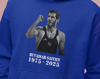 Sudadera con capucha unisex para adultos con la imagen de Buvaisar Saitiev, luchador de élite, ganador mundial y medalla de oro.